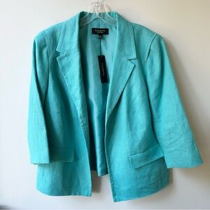 NWT Talbots open front turquoise teal linen 3/4 sleeve blazer